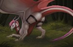 anus black_sclera blue_pussy claws female feral forest forest_background fur genitals grass horn mane nature nature_background pink_body pink_fur pink_mane plant presenting presenting_pussy purple_horn pussy raised_tail red_body red_eyes red_scales scales solo tail tail_anus thick_tail tree white_claws ztalex mythology dragon mythological_creature mythological_scalie scalie hi_res
