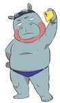 anthro cellphone clothing electronics eyewear eyewear_on_head goggles goggles_on_head male overweight overweight_male phone selfie simple_background smartphone solo speedo swimming_cap swimwear butu_z odd_taxi taichi_kabasawa_(odd_taxi) common_hippopotamus hippopotamid mammal