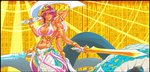 6_arms apode big_breasts black_border border breasts female hair holding_melee_weapon holding_object holding_sword holding_weapon humanoid_pointy_ears legless melee_weapon multi_arm multi_limb nipple_outline pink_eyes pink_hair pointy_ears serpentine solo split_form sword tan_body tan_skin weapon zippedsquire draconcopode lamia marilith reptile scalie snake 2020