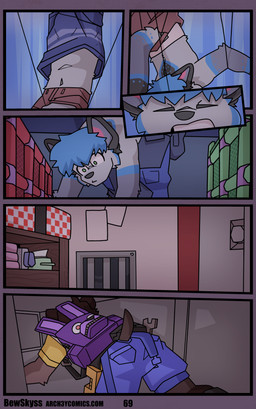 ageplay anthro backpack blue_clothing blue_hair blue_shirt blue_topwear captured clothed clothing daycare fur grey_body grey_fur hair infantilism locker male roleplay shirt topwear bewskyss five_nights_at_freddy's five_nights_at_freddy's:_security_breach scottgames steel_wool_studios bonnie_(fnaf) canid canine canis mammal absurd_res comic hi_res