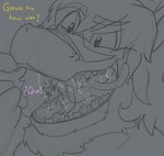 anthro bodily_fluids duo extreme_size_difference fangs female female_prey male male_pred mouth_shot nude open_mouth partially_inside saliva saliva_on_tongue size_difference smile soft_vore tail teeth uncomfortable vore therasis mythology aurora_firethorn kentah dragon hybrid mythological_creature mythological_scalie scalie