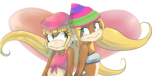 alternative_fashion amekaji anthro bare_shoulders blonde_hair blue_eyes brown_body brown_fur clothing duo ear_piercing ear_ring female fur ganguro_(fashion) green_eyes gyaru hair hat headgear headwear heart_symbol hoop_ear_ring j-fashion jewelry long_hair navel piercing pigtails ring_piercing simple_background y2k_(fashion) peachydixieee donkey_kong_(series) nintendo dixie_kong tiny_kong haplorhine kong mammal monkey primate sibling_(lore)