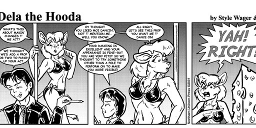angry anthro bikini breasts cheese chest_tuft clothed clothed_female clothed_male clothing dairy_products dialogue duo female food fur hair male midriff navel pencil_(object) pole stripper_pole suit swimwear text tuft two-piece_swimsuit yelling style_wager dela_the_hooda edith_picadelly human mammal mouse murid murine rodent 2007 comic english_text greyscale monochrome