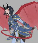 clothed clothing female horn red_eyes solo spread_wings tail tail_motion wings gallingsiren pathfinder pathfinder:_wrath_of_the_righteous arueshalae demon demon_humanoid horned_humanoid humanoid succubus winged_humanoid absurd_res hi_res