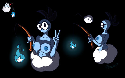 anthro big_breasts blue_body blue_skin blush breasts cloud dark eyewear female fire fishing_rod gesture glasses goggles hair hand_gesture looking_at_viewer nipples nude simple_background solo v_sign wearing_glasses drasha69 mario_bros nintendo boo_(mario) fishing_boo ghost spirit 16:10 hi_res widescreen
