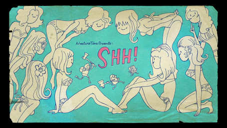 ambiguous_gender anthro axe bikini breasts clothed clothing female group hair human_focus machine male simple_background sitting smile swimwear text title title_card toony two-piece_swimsuit white_body unknown_artist adventure_time cartoon_network bikini_babes bmo finn_the_human jake_the_dog canid canine canis domestic_dog human mammal mo_(adventure_time) robot 16:9 english_text hi_res official_art widescreen