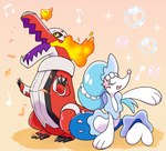 ambiguous_gender blue_hair duet duo eyes_closed feral fire hair heart_tail singing tail yellow_eyes seegmuh nintendo pokemon generation_7_pokemon generation_9_pokemon pokemon_(species) primarina skeledirge