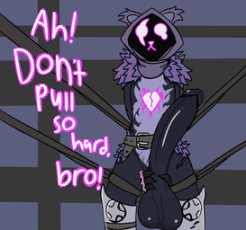 anthro armor arms_tied ball_tugging ballbusting balls begging belt big_balls big_penis bound bros_being_bros claws cock_and_ball_torture crossgender dialogue disembodied_hand duo female ftm_crossgender genital_torture genitals male male/male pattern_background penis questionable_consent simple_background solo_focus text pastylab epic_games fortnite raven_team_leader avian bear bird corvid corvus_(genus) mammal oscine passerine raven english_text hi_res