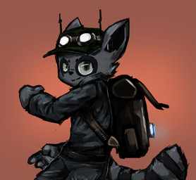 anthro backpack belt clothed clothing eyewear goggles green_eyes hat headgear headwear kemono looking_at_viewer male red_background simple_background solo panzery25 tommie_(tedwin-knockman66) mammal procyonid raccoon 2016 hi_res signature