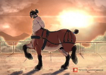 animal_genitalia bdsm bit_gag blindfold bridle brown_body collar dirt gag gagged genitals halter hands_behind_back harness hooves male male_taur nipple_piercing nipples piercing sheath side_view sky solo submissive submissive_male submissive_taur sun sunset lykostherium european_mythology greek_mythology mythology centaur equid equid_taur equine equine_taur horse horse_taur humanoid_taur mammal mammal_taur taur