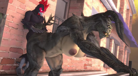 against_surface against_wall anthro big_breasts bouncing_breasts breasts dominant dominant_female duo female from_behind_position genitals gyrating_hips hand_on_belly hand_on_butt hand_on_hip holding_with_tail horn larger_female looking_pleasured male male/female on_bottom on_lap on_top penetration penis reverse_cowgirl_position sex sitting_on_lap size_difference standing standing_sex tail vaginal vaginal_penetration vulva yourlocalyiffer alphawolf77_(modeler) petruz_(modeler) fallout microsoft avian bird chicken deathclaw galliform phasianid scalie 3d_(artwork) 3d_animation animated digital_media_(artwork) high_framerate huge_filesize long_playtime no_sound video