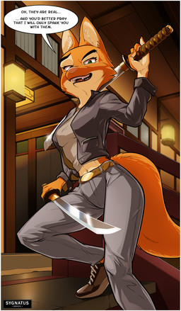anthro barbell_piercing border bottomwear clothing denim denim_bottomwear denim_clothing eyelashes female fluffy fluffy_tail footwear fur japanese_architecture jeans katana long_eyelashes looking_at_viewer melee_weapon orange_body orange_fur pants piercing shoes sneakers solo sword tail teeth_showing text tuft weapon white_border sygnatus dreamworks the_bad_guys diane_foxington canid canine fox mammal absurd_res english_text hi_res