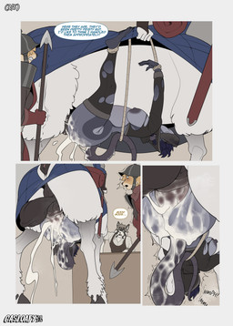 anal anal_penetration animal_genitalia animal_penis anthro anthro_on_taur anthro_penetrated anus areola armor balls bdsm belly_riding biped bodily_fluids bondage bottomless bottomwear bound breasts butt casual_sex clothed clothing clothing_lift cock_warming cum cum_inflation cum_inside dialogue equine_genitalia equine_penis excessive_cum excessive_genital_fluids feet female female_penetrated forced fur genital_fluids genitals group headgear helmet holding_breast inflation larger_male male male/female male_penetrating nipples penetration penile penile_penetration penis penis_in_ass rape sex side_view size_difference skirt skirt_lift smaller_female speech_bubble taur_penetrating taur_penetrating_anthro text thick_thighs toes white_body casloafy bovid bovid_taur caprine caprine_taur goat goat_taur mammal mammal_taur murid procyonid raccoon rodent taur 2025 absurd_res comic english_text hi_res gynomorph_(lore)