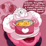 anthro apron belly caring clothed clothing comforting curled_hair eyes_closed femboy fluffy food fur hair looking_at_viewer male motherly obese obese_anthro obese_male overweight overweight_anthro overweight_male simple_background smile solo soup sweater text topwear white_body white_fur fujiyama_samoyed_(artist) fujiyama_kenhaku canid canine canis domestic_dog mammal nordic_sled_dog samoyed spitz 1:1 digital_media_(artwork) english_text hi_res