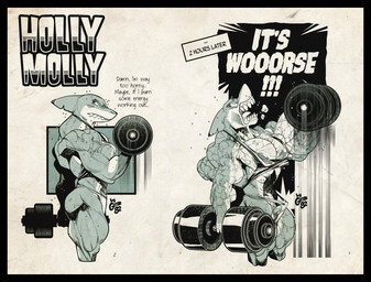 anthro big_clitoris big_muscles black_border border bursting_out_of_clothing clitoris clothed clothing dumbbell enlarged_clitoral_glans exercise female flat_chested genitals growth huge_muscles hyper hyper_muscles muscle_growth muscular muscular_female muscular_thighs partially_clothed solo text vein veiny_muscles weights workout gettar82 molly_(vive_lapins) aquatic fish shark english_text hi_res