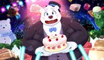 anthro birthday_cake blue_eyes blush bow_tie cake clothing dessert detailed_background food fur hat headgear headwear kemono male overweight overweight_anthro overweight_male shirt snowman solo topwear white_body white_fur hisashiyo_0705 utau shirane_kan bear mammal polar_bear ursine 2020 absurd_res alternate_version_at_source hi_res