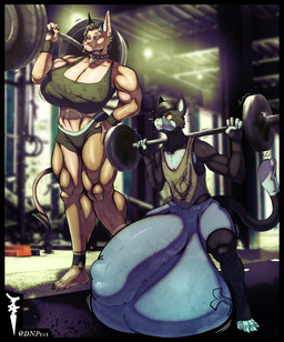 balls big_balls big_breasts big_penis breasts bulge clothing female genitals gym huge_balls huge_penis hyper hyper_balls hyper_genitalia hyper_penis male muscular muscular_female penis cornchip21 dnp101