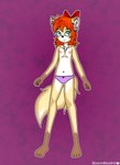 accessory anthro blue_eyes bow_ribbon chest_fur clothing female flat_chested freckles hair hair_accessory hair_bow hair_ribbon long_tail looking_at_viewer nipples panties pose red_hair ribbons short_hair smile smiling_at_viewer solo spread_arms spread_legs spreading standing tail underwear young blossomblaze fan_character canid canine fox mammal absurd_res hi_res