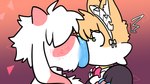 anthro blue_lips caught_off_guard clothing donut_mouth duo eyeless face_in_mouth fur green_eyes hand_on_chest horn hyper hyper_lips kiss_on_lips kissing lips maid_headdress maid_uniform male male/male orange_background orange_body orange_fur purple_background simple_background surprised_expression thick_lips uniform white_body white_fur midnite_fsnax khloe_prower rox_(midnite_fsnax) bovid canid canine caprine fox goat hybrid mammal 16:9 hi_res widescreen trans_(lore) trans_man_(lore)