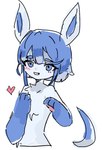 ambiguous_gender anthro blue_body blue_ears blue_eyes blue_hair blush fur hair heart_symbol nude paws simple_background smile solo podo nintendo pokemon eeveelution generation_4_pokemon glaceon pokemon_(species) digital_media_(artwork)