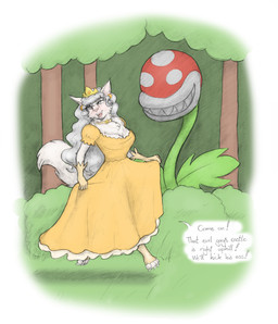 4_toes anthro barefoot blush claws clothed clothing crown dialogue dress duo feet female fingers forest fur gloves hair handwear headgear open_mouth outside paws plant smile speech_bubble tail teeth text toe_claws toes tree meowmere mario_bros nintendo domestic_cat elemental_creature felid feline felis flora_fauna mammal piranha_plant absurd_res english_text hi_res