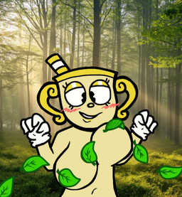 big_breasts breasts covered_nipples covering_nipples gynomorph intersex leaf nude nude_female anonymous_artist cuphead_(game) studio_mdhr ms._chalice humanoid