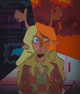 ambiguous_gender ambiguous_human anthro antlers biped black_hair blonde_hair blue_body blue_skin brown_body brown_fur clothed clothing duo female female_anthro first_person_view fur hair hand_holding horn long_hair looking_at_viewer multiple_expressions music scared screencap screencap_background short_hair snout snowgrave text wide_eyed viveela deltarune undertale_(series) kris_dreemurr noelle_holiday deer human mammal new_world_deer animated artist_name english_description hi_res short_playtime sound video watermark