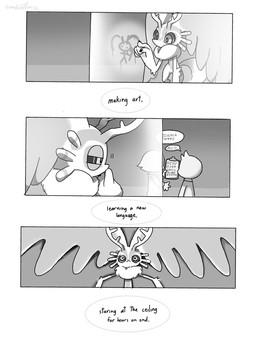 ambiguous_gender anthro antlers biped black_sclera border chest_tuft clipboard countershading crazy_eyes dialogue digitigrade drawing drawing_on_window fluffy fluffy_tail group head_wings horn huge_wings laboratory laboratory_equipment laboratory_glassware looking_at_another lying mouthless narrowed_eyes neck_tuft on_back pupils scientific_instrument scientist solo solo_focus speech_bubble tail test_tube text trio tuft unusual_wing_placement white_border white_pupils wings kamabokobun kirby_(series) kirby_and_the_forgotten_land nintendo fecto_elfilis alien chinchilla chinchillid human mammal rodent starling_(kirby) 2022 black_and_white comic constructed_language english_text fictional_language hi_res monochrome multiple_scenes signature sketch translated