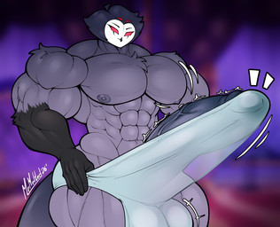 4_eyes 5_fingers abs anthro balls beak biceps big_balls big_muscles big_penis clothing countershade_face countershading erection fingers forearm_muscles genitals grey_body huge_balls huge_muscles huge_penis hyper hyper_genitalia hyper_penis male male_anthro multi_eye multicolored_body muscular muscular_anthro muscular_arms muscular_male muscular_thighs navel nipples pecs penis red_eyes solo trapezius triceps vein veiny_penis mrmelted hellaverse helluva_boss stolas_(helluva_boss) avian avian_demon bird owl owl_demon 2026 hi_res