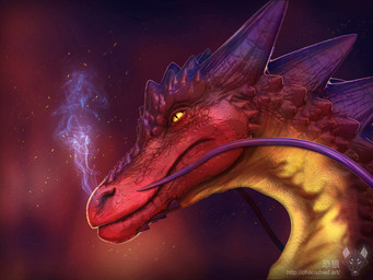 ambiguous_gender embers feral multicolored_body realistic red_body simple_background smoke solo text yellow_eyes chaosthief mythology dragon eastern_dragon mythological_creature mythological_scalie scalie 3d_(artwork) detailed digital_media_(artwork) portrait url
