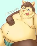 anthro belly big_belly blue_eyes blush brown_body brown_fur clothing eyewear fur glasses humanoid_hands kemono male moobs nipples obese obese_male overweight overweight_male simple_background solo underwear bear_2key canid canine mammal 2022 hi_res