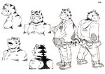 anthro bottomwear butt clothing hoodie humanoid_hands kemono male moobs multiple_poses nipples pants pose simple_background solo topwear white_background motogen felid mammal pantherine tiger 2011 model_sheet