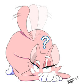afterimage all_fours anthro ass_up big_butt butt eyebrows female fur grumpy half-closed_eyes looking_at_viewer motion_blur motion_lines narrowed_eyes pink_body pink_fur question_mark raised_eyebrow simple_background solo tail tail_motion tailwag white_background dynamictrigger22 super_planet_dolan shima_luan domestic_cat felid feline felis mammal 2017 digital_media_(artwork) hi_res signature