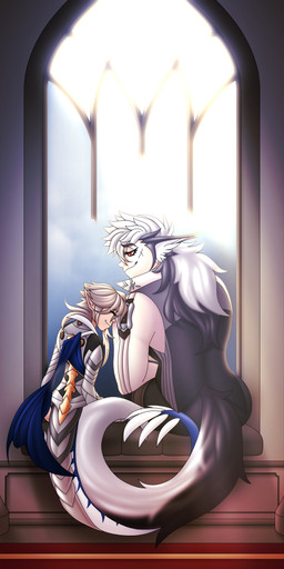 armor duo entwined_tails femboy hair long_hair male male/male nuzzling size_difference smile tail tail_coil ahegarou fire_emblem fire_emblem_fates fire_emblem_heroes nintendo corrin_(fire_emblem) corrin_(fire_emblem)_(male) keaton_(fire_emblem) animal_humanoid canid canid_humanoid canine canine_humanoid human humanoid mammal mammal_humanoid wolf_humanoid wolfskin absurd_res hi_res