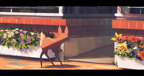 ambiguous_gender black_bars building feral flower fur hair inner_ear_fluff multicolored_body multicolored_fur outside plant quadruped short_hair solo spots tail tuft itsdanfango ansel_(itsdanfango) deer mammal 2019 hi_res letterbox