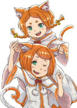 ambiguous_gender clothing duo female green_eyes hair orange_hair smile teeth young falvoz re:zero hetaro_pearlbaton mimi_pearlbaton animal_humanoid cat_humanoid felid felid_humanoid feline feline_humanoid humanoid mammal mammal_humanoid hi_res brother_(lore) brother_and_sister_(lore) sibling_(lore) sister_(lore)