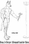 abs anthro clothed clothes_hanger clothing flower holding_flower holding_object male muscular muscular_anthro muscular_male nipples pecs plant solo text underwear underwear_only nudog canid canine mammal 2000 black_and_white french_text graphite_(artwork) monochrome traditional_media_(artwork)