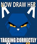 ambiguous_gender anthro blue_background bold_text frown frown_eyebrows frowning_at_viewer hexagon humor looking_at_viewer machine mascot orange_eyes simple_background solo text white_text redcrystal e621 now_draw_her_giving_birth esix android domestic_cat felid feline felis mammal robot 2025 hi_res impact_(font) lol_comments meme reaction_image