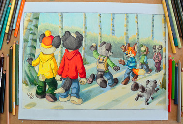 anthro backpack border clothing detailed_background feral from_front_position fur group holidays male male/male multicolored_body multicolored_fur plant rear_view scarf snow topwear tree winter winter_clothing young young_anthro pandapaco christmas art_(pandapaco) biro_(pandapaco) nemorio parinton roni_(imroni) bear border_collie canid canine canis collie domestic_dog fox giant_panda herding_dog mammal pastoral_dog procyonid raccoon sheepdog colored graphite_(artwork) traditional_media_(artwork)