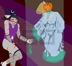anthro armwear bodily_fluids clothing crossdressing_male dominant dominant_female duo female fishnet_armwear fishnet_clothing fishnet_legwear genital_fluids genitals humanoid_genitalia humanoid_penis leaking_urine legwear male male/female omorashi pee_desperation penis urine sparkat150 fan_character sparkat_(sparkat150) domestic_cat felid feline felis ghost mammal spirit hi_res