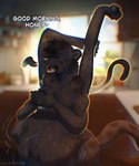 4_arms abdominal_bulge anthro back_tentacles belly beverage big_belly black_nose coffee container cup fingers fur hair kitchen male morning multi_arm multi_limb multifur nude open_mouth oral_vore solo tail tentacles text tongue vore yawn paradoxinhead dungeons_and_dragons hasbro mythology wizards_of_the_coast kafka_dincht displacer_beast felid mammal mythological_creature 5:6 absurd_res chromatic_aberration digital_media_(artwork) english_text hi_res