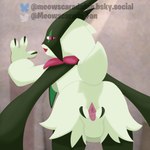 anthro bodily_fluids cape clothing female fur genital_fluids genitals green_body green_fur mask pussy short_tail solo spread_pussy spreading tail vaginal_fluids wemacaten nintendo pokemon generation_9_pokemon meowscarada pokemon_(species) 1:1 absurd_res hi_res