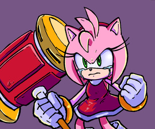 angry anthro bodily_fluids clothed clothing dress female hair holding_object holding_weapon pink_body short_hair simple_background standing tears upset weapon randomguy999 sega sonic_the_hedgehog_(series) amy_rose eulipotyphlan hedgehog mammal hi_res