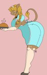 anthro apron bending bent_over big_butt blonde_hair blouse braided_hair braided_pigtails butt clothing cloven_hooves cowbell curled_tail female food fur hair holding_food holding_object hooves horn huge_butt jewelry leaning leaning_forward leaning_over looking_at_viewer markings necklace pastry pie pigtails pink_nose side_view smile solo spots spotted_markings tail tail_tuft tan_body tan_fur thick_thighs topwear tuft jadeddoomsday bethany_genisse bovid bovine cattle mammal 2023 absurd_res hi_res