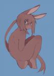 anthro blue_background blue_eyes brown_body brown_fur brown_hair female fur hair kemono long_hair looking_at_viewer looking_back nude ponytail simple_background solo nrj_275 lagomorph leporid mammal rabbit hi_res