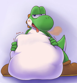 4_fingers ambiguous_anthro ambiguous_gender ambiguous_pred anthro anthro_pred bedroom_eyes belly belly_squeeze big_belly big_nose biped bloated blue_eyes blush burp_cloud burping cheek_blush clothing cloud_emanata countershade_body countershade_torso countershading cute_fangs emanata fangs fingers footwear footwear_only front_view fully_inside glistening glistening_eyes glistening_tongue green_arms green_body green_face green_hands green_tail half-closed_eyes hand_on_belly hand_on_own_belly hanging_tongue head_ridge huge_belly light looking_at_viewer looking_well-fed monotone_arms monotone_belly monotone_hands mostly_nude mostly_nude_ambiguous mostly_nude_anthro motion_lines narrowed_eyes open_mouth open_smile oral_vore pupils red_tongue round_nose same_size_vore satisfied_look seductive semi-anthro shoes shoes_only simple_background sitting sitting_on_ground smile smiling_at_viewer soft_vore tail tapering_tail teeth tongue tongue_out two_tone_face unseen_prey vore white_belly white_body white_countershading white_face white_pupils sabamiso_(sabamasasix) mario_bros nintendo dinosaur green_yoshi prehistoric_species reptile scalie yoshi 2021 digital_drawing_(artwork) digital_media_(artwork) hi_res japanese_description lighting shaded soft_shading