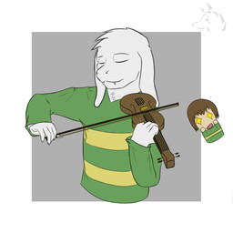 5_fingers ambiguous_gender anthro bow_(stringed_instrument) bowed_string_instrument claws clothed clothing duo eyes_closed fangs fingers fur hair holding_musical_instrument holding_object long_ears male musical_instrument open_mouth playing_music playing_violin simple_background standing string_instrument teeth tuft violin white_body white_fur young blackfreeman undertale undertale_(series) asriel_dreemurr chara_(undertale) boss_monster_(undertale) bovid caprine goat human mammal 1:1 2017 digital_media_(artwork)