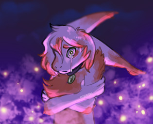 ambiguous_gender anthro bangs bodily_fluids chest_tuft collar collar_only crossed_arms crying ear_tuft ears_back fluffy frown hair nude pivoted_ears snout solo tears tuft wide_eyed ezpups mythology pups_(ezpups) dragon mythological_creature mythological_scalie scalie