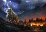 amazing_background ambiguous_gender baby carrying_another cloud detailed_background detailed_fur feral fire forest fur green_eyes group logo mountain outside plant raining silhouette sky striped_body striped_fur stripes text tree walking young young_feral zilven warriors_(book_series) bramblestar_(warriors) firestar_(warriors) graystripe_(warriors) domestic_cat felid feline felis mammal 2019 chinese_text detailed digital_media_(artwork) digital_painting_(artwork) official_art shaded male_(lore)