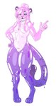 anthro black_sclera blue_eyelashes blue_teeth breasts digitigrade dripping eyelashes featureless_breasts featureless_crotch female glistening glistening_body glistening_breasts glistening_hair gradient_body gradient_eyes hair inner_ear_fluff markings pawpads paws pink_hair ponytail purple_body simple_background slime solo tail teeth tuft white_background doreky robin_(robin_cait) felid feline goo_creature mammal absurd_res hi_res nonbinary_(lore) trans_(lore)